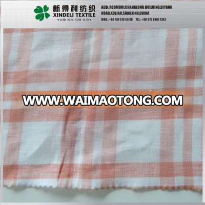 New design orange and white check clothing 100% linen fabric